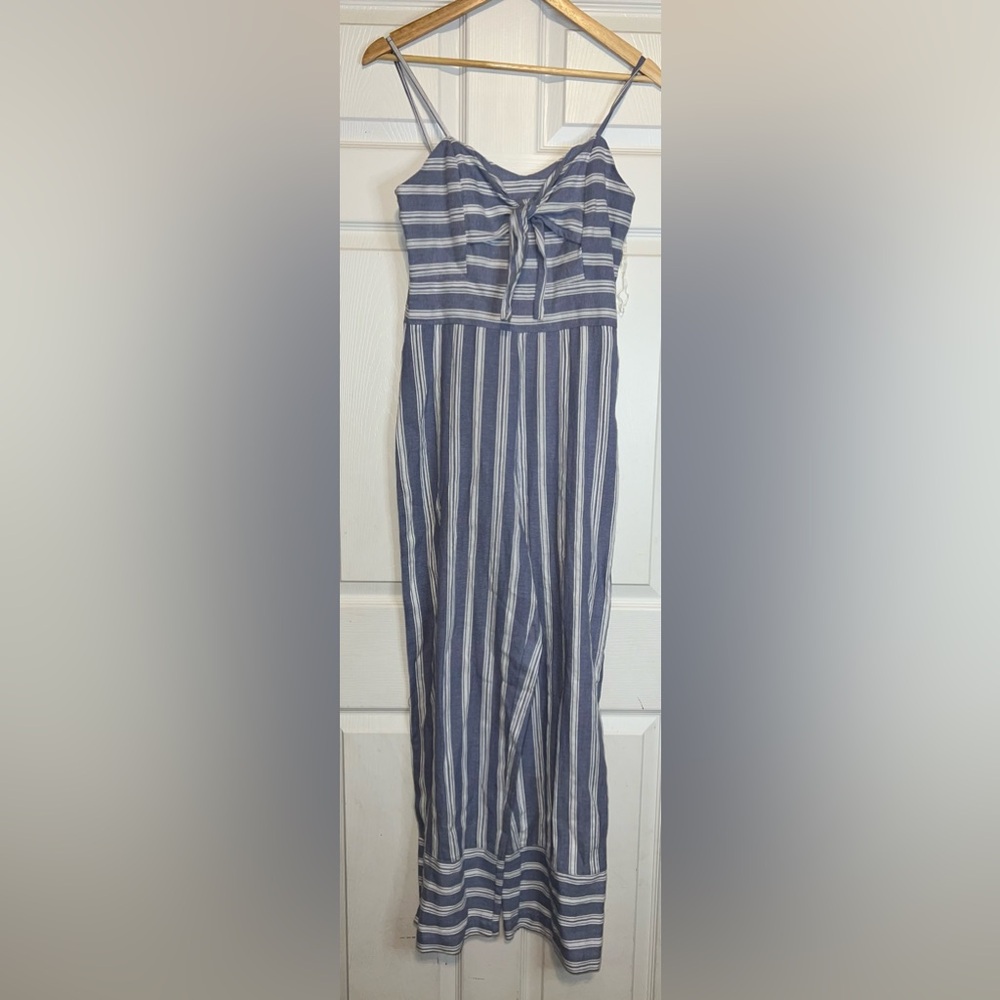 Retrod Blue Stripe Cotton Tie Front Wide Leg Jumpsuit Sz M EUC